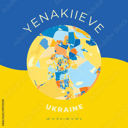 Yenakiieve, Ukraine, patriotic map print template
