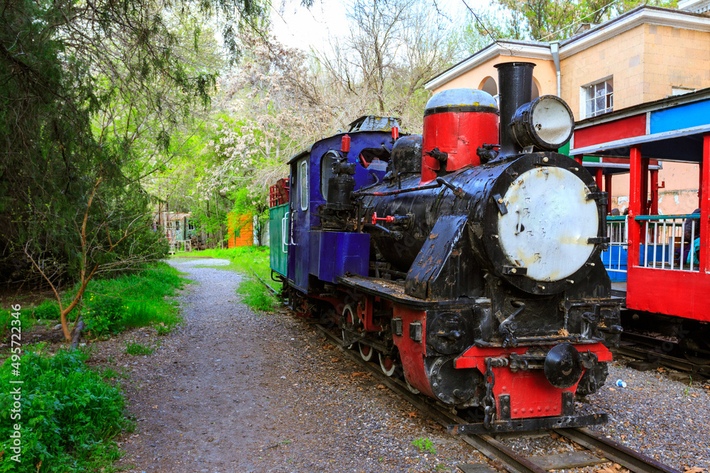Obraz premium Abandoned historic locomotive at the Children's Railway Station in Yerevan. Armenia
