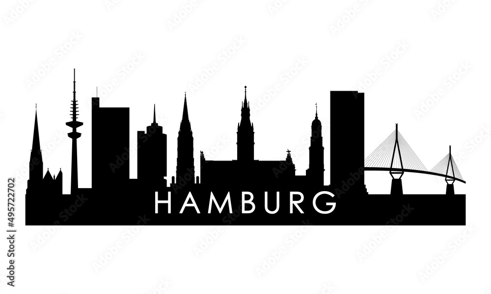 Hamburg skyline silhouette. Black Hamburg city design isolated on white background.