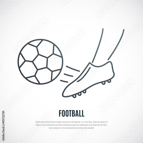 Football game line icon. Soccer player kicking the ball. Sport vector illustration.