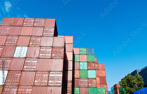 Stack of cargo containers in harbor