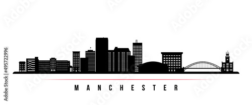 Manchester skyline horizontal banner. Black and white silhouette of Manchester  New Hampshire. Vector template for your design.