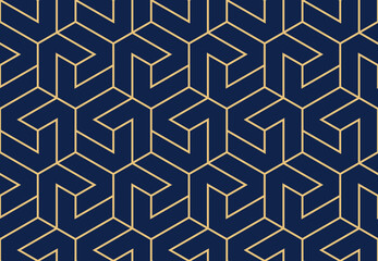 Wandcirkels Blauw goud patronen Geometrisch streeppatroon goud marineblauw  © ELENA