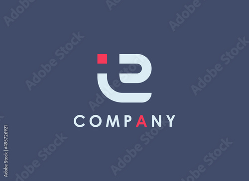 Abstract Initial Letter I , T and E Logo. White Geometric Shape with Red Square Dot isolated on Dark Background. Can be used for Business Logo and Branding. Flat Vector Logo Design Template Elements