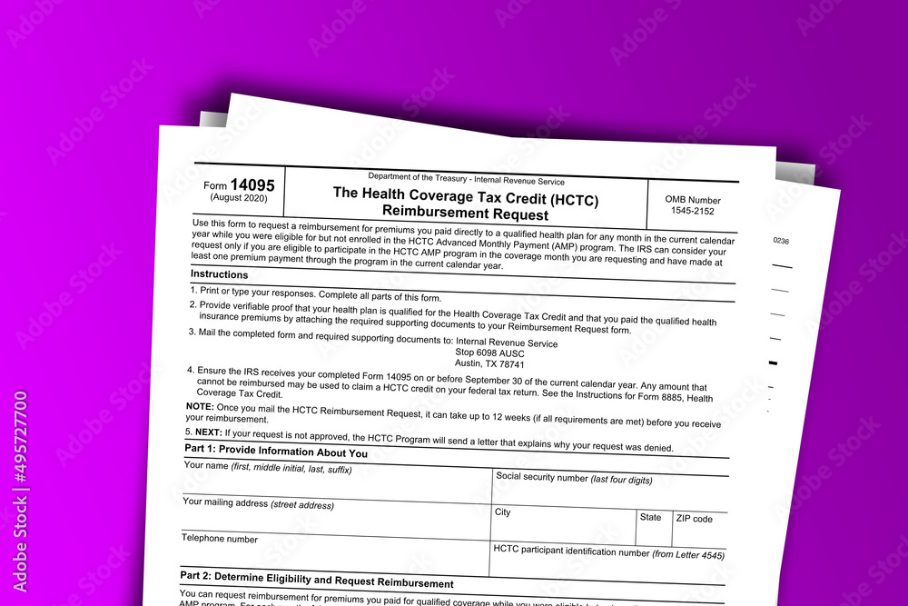 Fototapeta premium Form 14095 documentation published IRS USA 08.24.2020. American tax document on colored