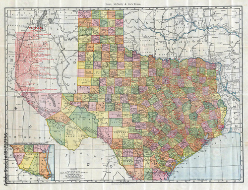 Old vintage detailed map of the State of Texs in the eighteenth-nineteenth centuries photo