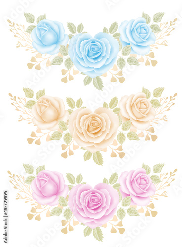 Flower pink rose, green leaves.  Vector background