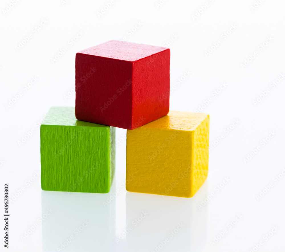 Three wooden blocks on white background Three wooden blocks on white background