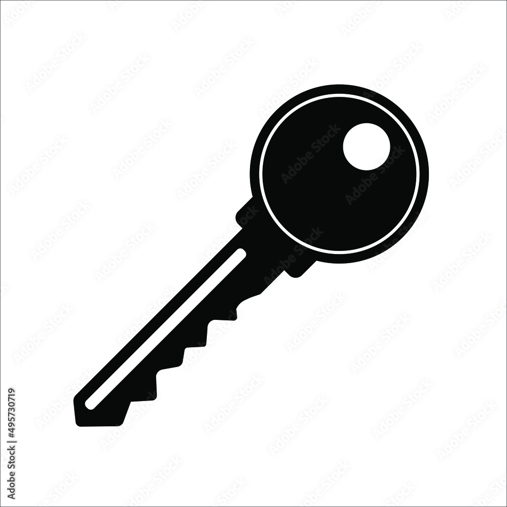 Key icon. Isolated key symbol in black color. Silhouette of privacy or protection symbol. Simple door key or mobile app design element. Silhouette of privacy or protection symbol. Classic unlock tool. Key icon. Isolated key symbol in black color. Silhouette of privacy or protection symbol. Simple door key or mobile app design element. Silhouette of privacy or protection symbol. Classic unlock tool.