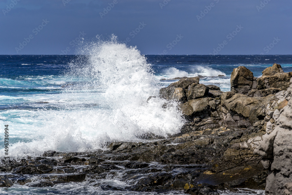 Rough sea and breaking wave at Punta Pechiguara, Playa Blanca, Lanzarote Rough sea and breaking wave at Punta Pechiguara, Playa Blanca, Lanzarote