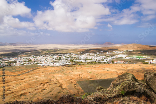 Bird's Eye view of Teguise in Lanzarote, taken from nearby Volcano (Guanapay) This was taken from the edge of the ridge around the volcano.