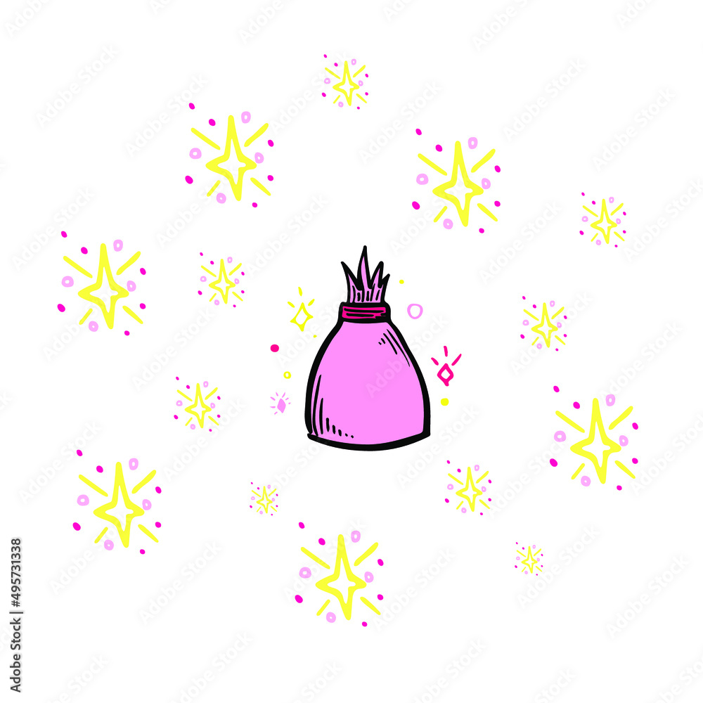 Us dollar money bag with stars around sketch vector illustration. Financial crisis, sanctions policy hand drawn element. Investment risk market icon. Us dollar money bag with stars around sketch vector illustration. Financial crisis, sanctions policy hand drawn element. Investment risk market icon.