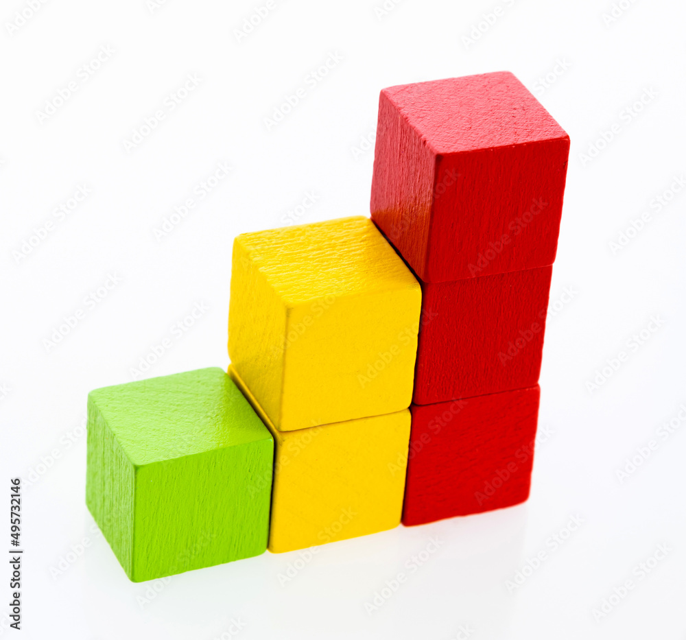 Wooden block stairs on white background