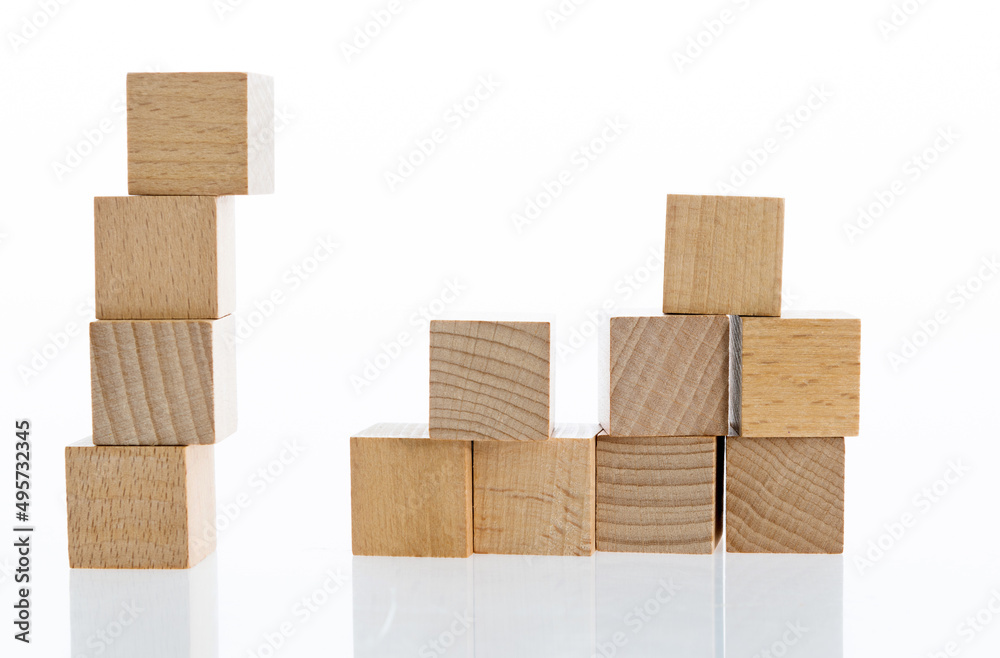 Stacks of wood blocks on white background Stacks of wood blocks on white background