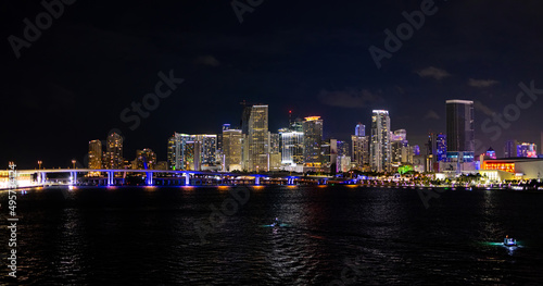Colorful Miami and Bayside by night - travel photography