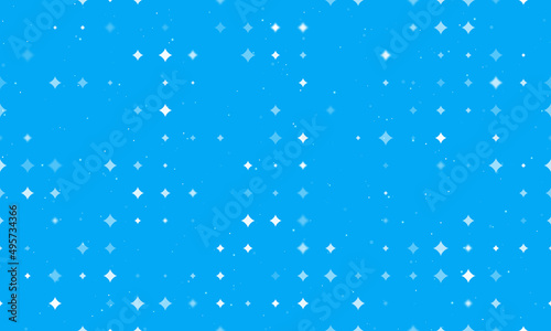 Seamless background pattern of evenly spaced white star symbols of different sizes and opacity. Vector illustration on light blue background with stars