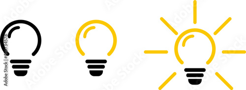 Vector of three black and yellow lightbulbs for new ideas on a white background