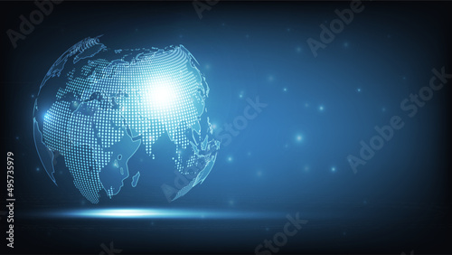 Abstract technology background with Map world representing the global network concept, Vector illustration.