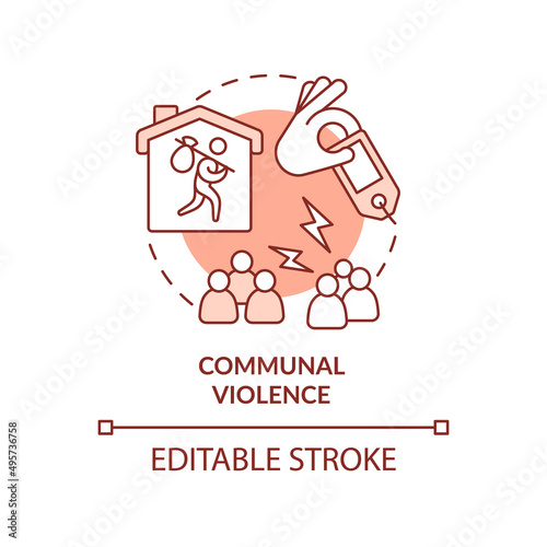Communal violence terracotta concept icon. Armed hostilities result abstract idea thin line illustration. Hate crime. Isolated outline drawing. Editable stroke. Arial, Myriad Pro-Bold fonts used