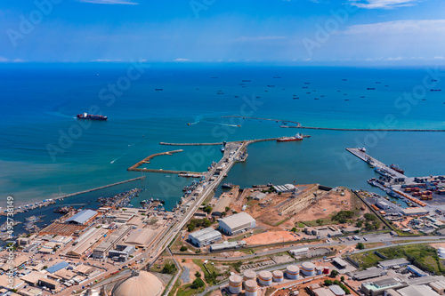 Aerial shot of a port developmet in Ghana photo