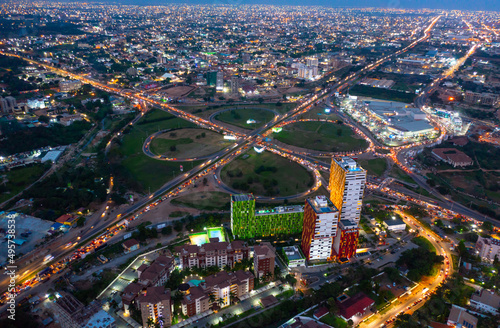 Aerial shot of the city of Accra in Ghana at night photo