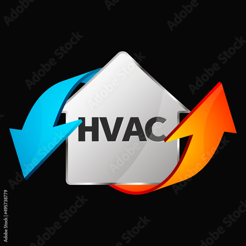 Red blue arrows and house. Air conditioning and heating at home