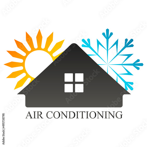 Sun and snowflake air conditioner symbol. Home heating system