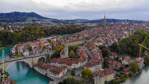 Aerial view over the city of Bern - the capital city of Switzerland - the historic district from above