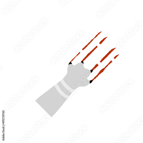 Grey cat foot. Scratch with blood trail. Aggression and injuries. Evil behavior of pet - Cartoon flat illustration