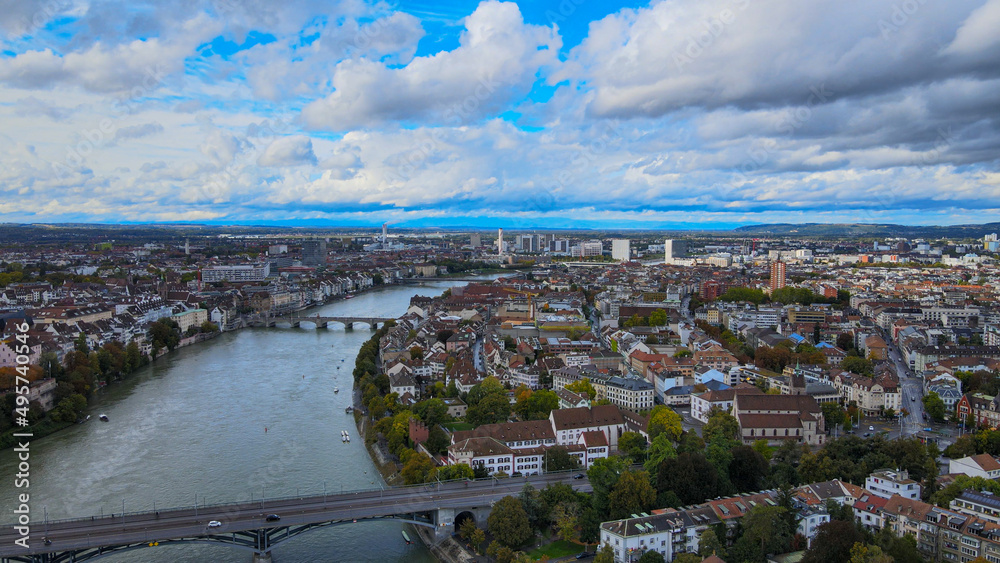 Basel - the famous Swiss city from above - drone footage