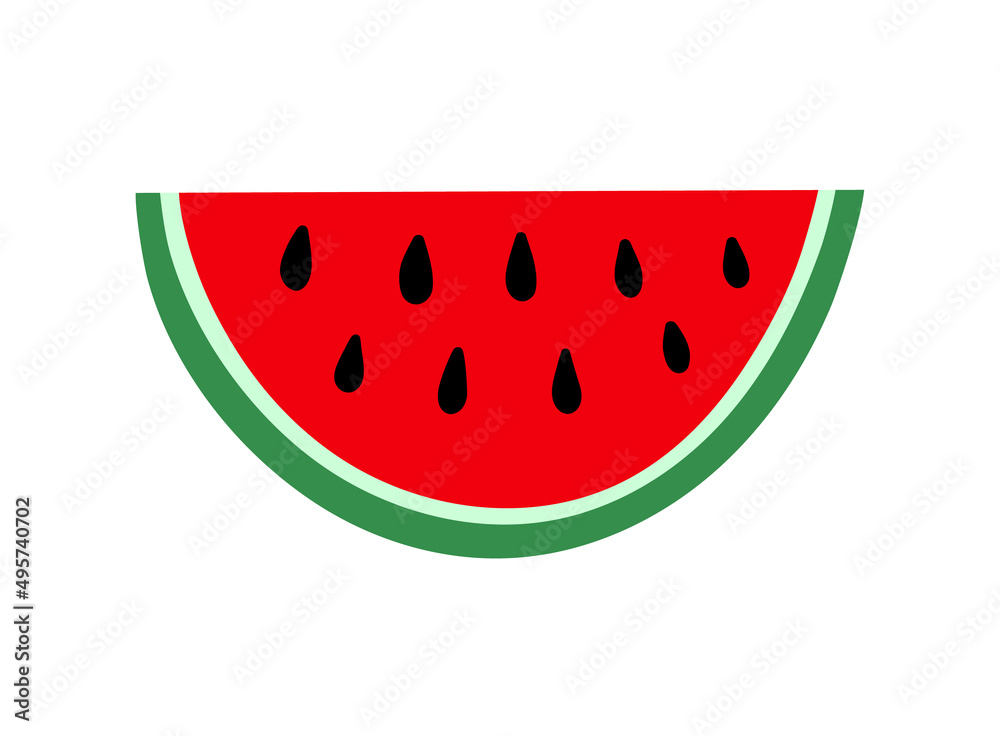 Fresh watermelon slice with seeds. Vector flat illustration isolated on white. Fresh watermelon slice with seeds. Vector flat illustration isolated on white.