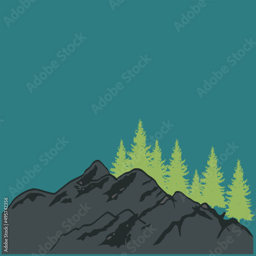 Mountain and Trees Stock Illustration.