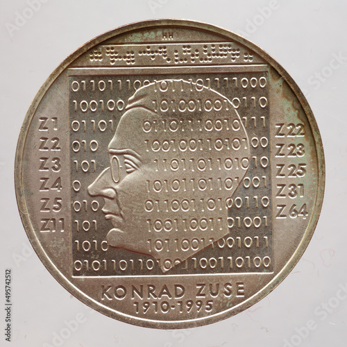 Wallpaper Mural Germany - circa 2010 : a 5 German Mark coin of the Federal Republic of Germany showing a portrait of the German civil engineer, inventor and entrepreneur Konrad Ernst Otto Zuse. Torontodigital.ca