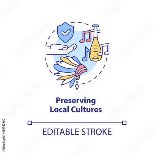 Preserving local cultures concept icon. Heritage conservation policy abstract idea thin line illustration. Isolated outline drawing. Editable stroke. Arial, Myriad Pro-Bold fonts used