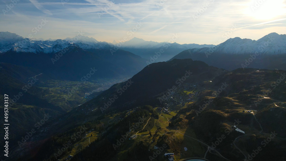 Flight over the wonderful mountains in Switzerland - drone footage