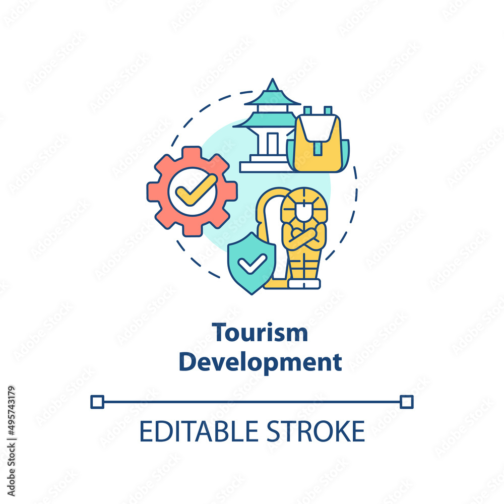 Tourism development concept icon. Observing local landmarks. Heritage preservation abstract idea thin line illustration. Isolated outline drawing. Editable stroke. Arial, Myriad Pro-Bold fonts used