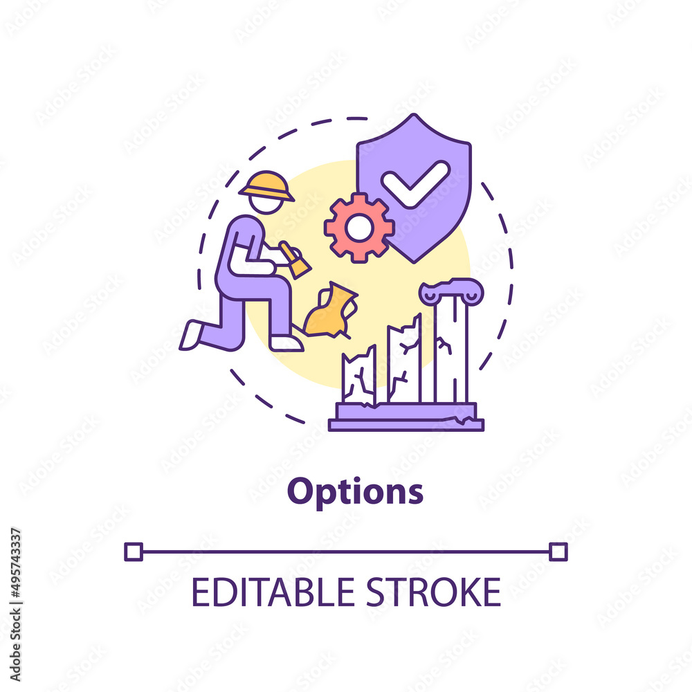 Options concept icon. Choose reservation way. Heritage conservation process abstract idea thin line illustration. Isolated outline drawing. Editable stroke. Arial, Myriad Pro-Bold fonts used