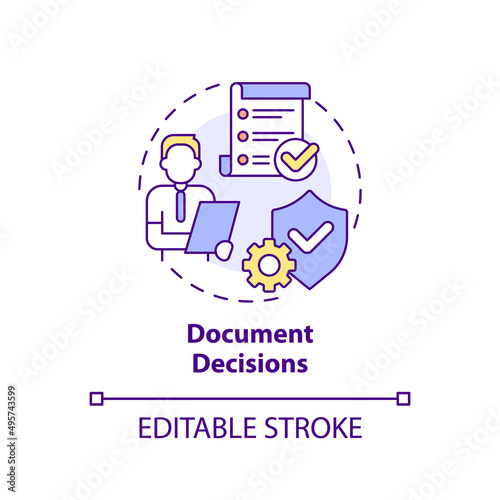 Document decisions concept icon. Principle of heritage conservation abstract idea thin line illustration. Isolated outline drawing. Editable stroke. Arial, Myriad Pro-Bold fonts used