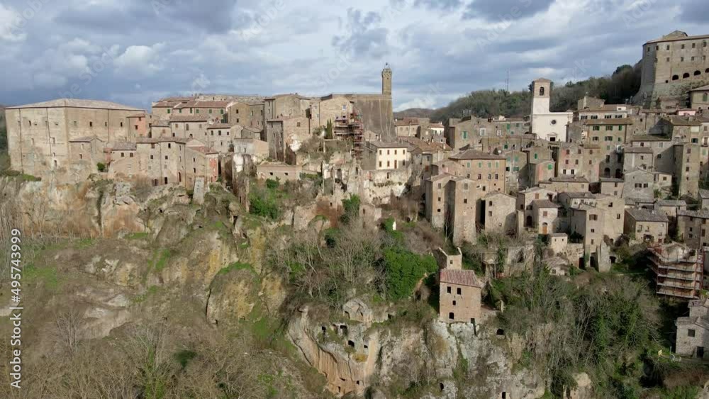 Aerial view of medieval town Sorano, Tuscany, Italy Aerial view of medieval town Sorano, Tuscany, Italy