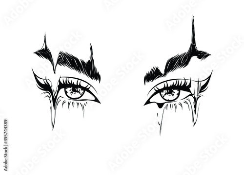 Glitched eye look. Hand-drawn beauty illustration 
