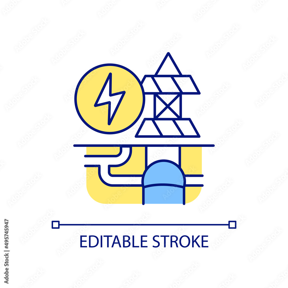 Development of infrastructure RGB color icon. Power systems and transportation. Communication building. Isolated vector illustration. Simple filled line drawing. Editable stroke. Arial font used Development of infrastructure RGB color icon. Power systems and transportation. Communication building. Isolated vector illustration. Simple filled line drawing. Editable stroke. Arial font used