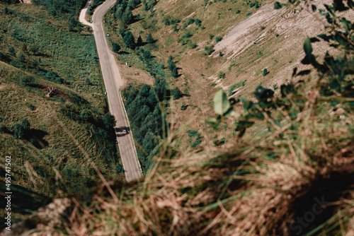 Aerial view of a smooth road in the area of Cheile Valisoarei in Romania photo