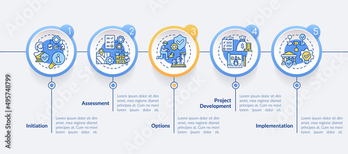 Heritage conservation process circle infographic template. Data visualization with 5 steps. Process timeline info chart. Workflow layout with line icons. Lato-Bold, Regular fonts used