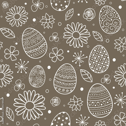 Design of a pattern with Easter eggs and flowers. Vector