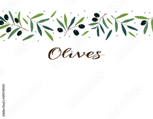 Oliva frame. Vector template for logo, label, card, invitation, banner or poster for essential oil products or organic cosmetics.