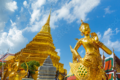 Wat Phra Kaew, Bangkok, Thailand,Wide angled view of Buddha sculpture Kinora or Kinnaree ( mythological creature, half bird, half man ) at Wat Phra Kaeo and Grand Palace in Bangkok, Thailand
