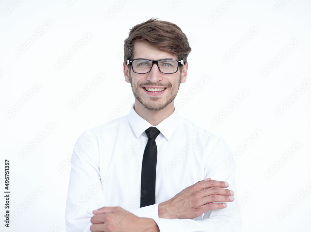 Smiling businessman standing in his office Smiling businessman standing in his office