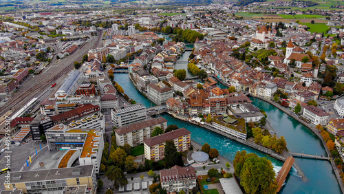 City of Thun in Switzerland from above - amazing drone footage