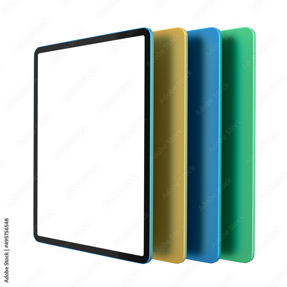 Set of computer tablets with cover case and blank screen isolated on white. Set of computer tablets with cover case and blank screen isolated on white.