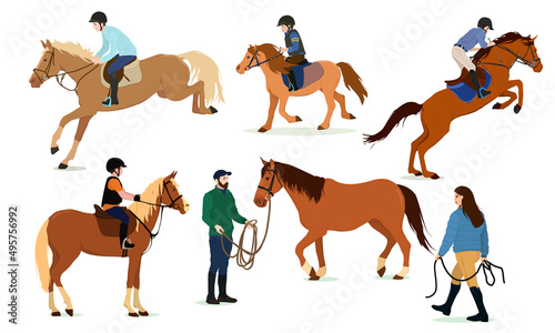 Fotografiet a set of vector illustrations on the theme of equestrian sports